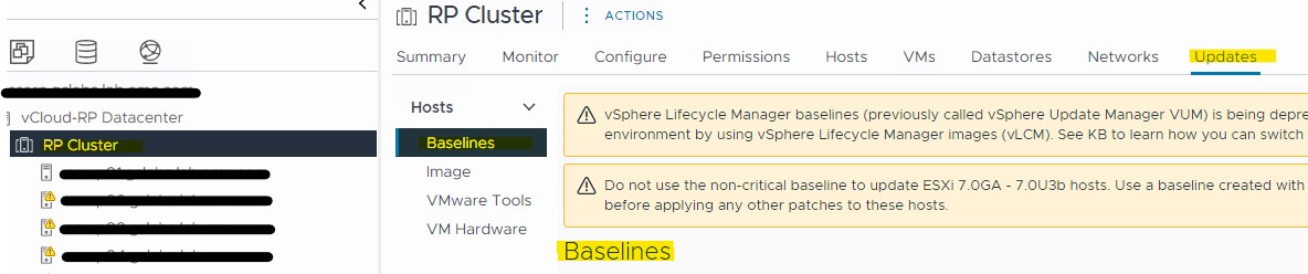 配置为使用基线的 ESXi 群集