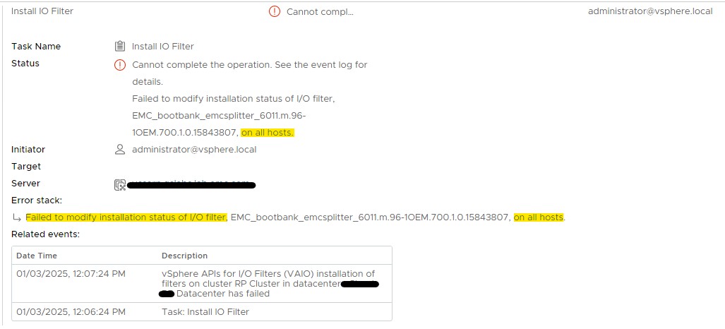 IOFilter 安装任务失败