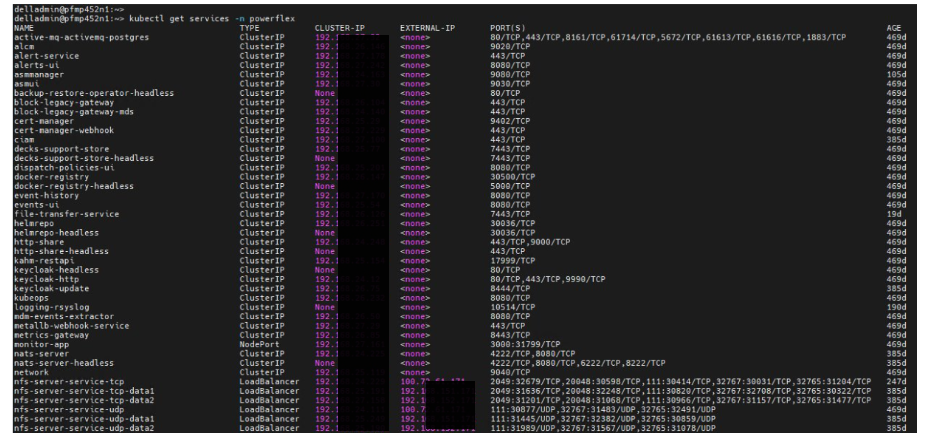 Screenshot example of Services listing