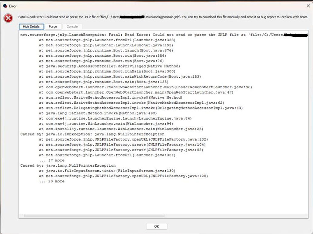 Could not read or parse JNLP file