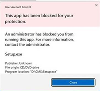 Cette application a été bloquée à cause de votre erreur de protection