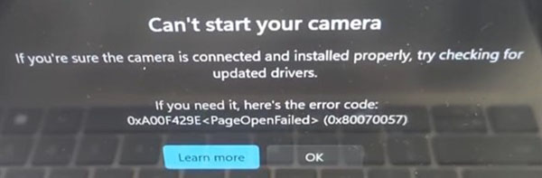 Cannot start your camera: Error 0xA00F429E