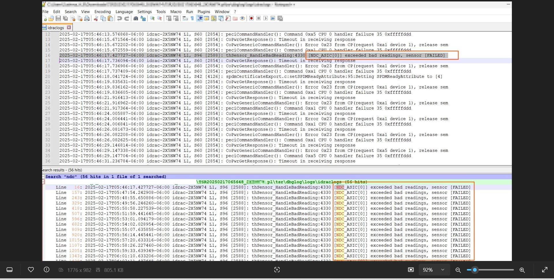 Esempio di contenuto del registro di debug