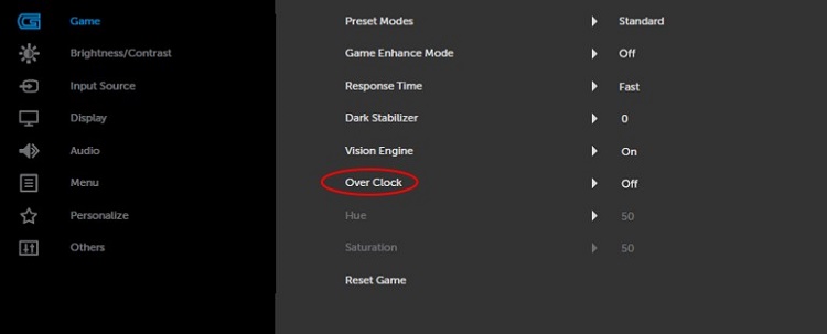 戴尔 G2723H 游戏显示器屏上显示菜单