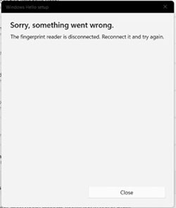 Error en pantalla: No se puede reconocer la huella digital