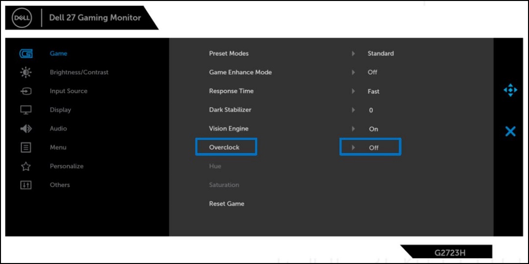 戴尔 G2723H 显示器屏上菜单