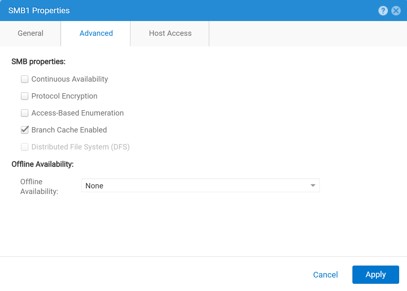 Eigenschappenscherm Unisphere SMB