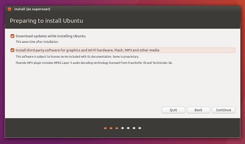 Ubuntu bereidt installatie voor