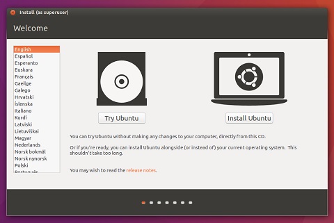 Ekran powitalny Ubuntu