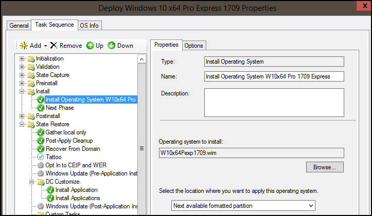Vlastnosti nasazení systému Windows