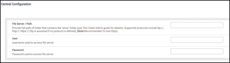Central Configuration Details, File Server / Path, User, Password