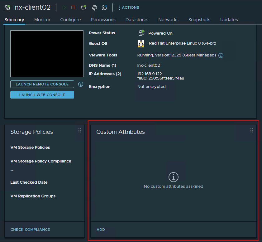 “VM summary”选项卡