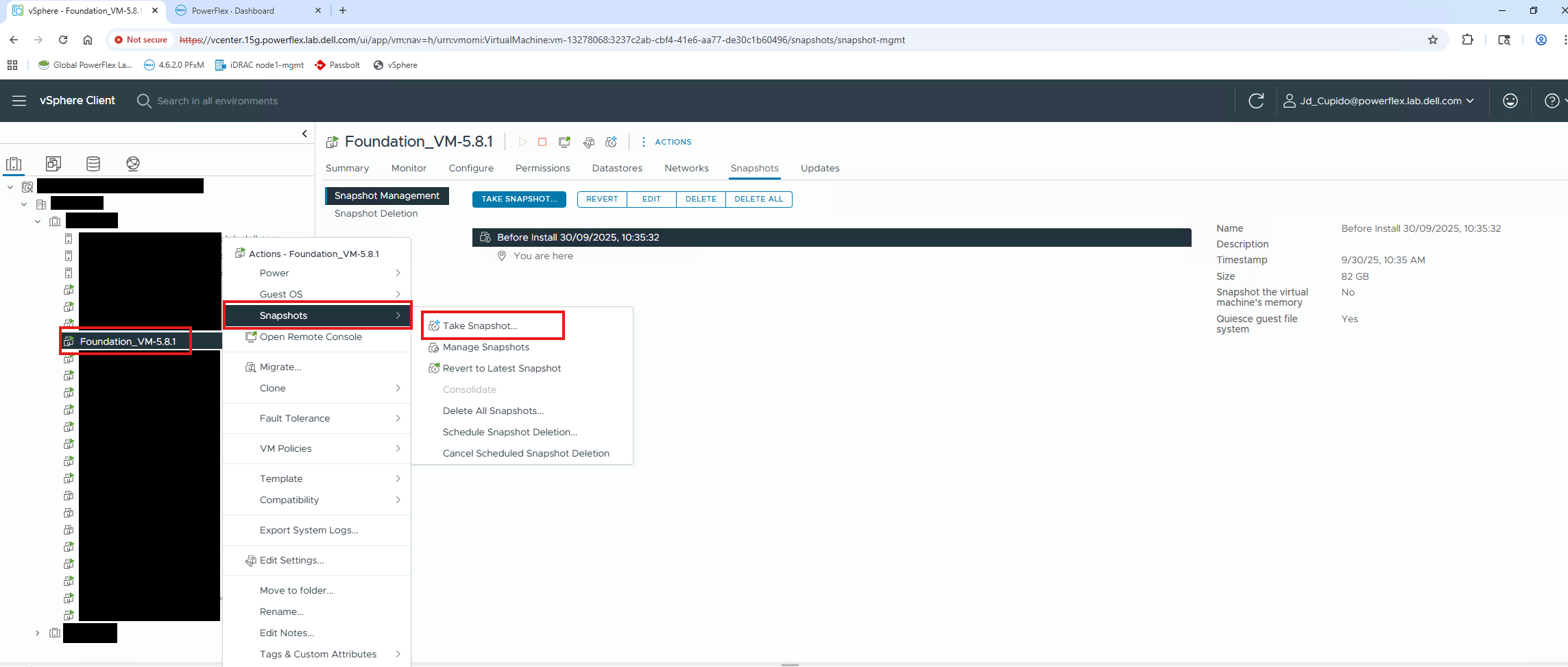 Capture d’écran de la prise d’un snapshot