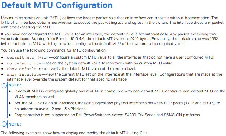 默认 MTU 配置说明和一些命令