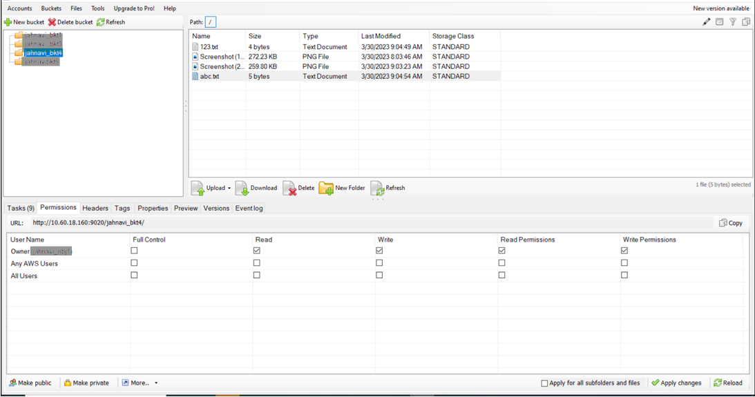 Le bucket ne dispose pas d’un contrôle total.