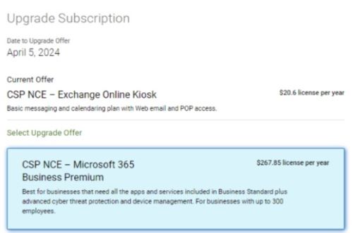 Select the upgrade offer