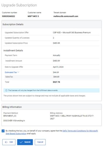 Review and Submit order