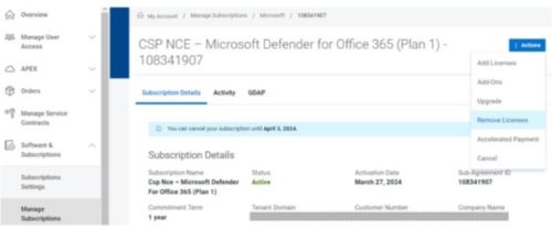Select the subscription to reduce