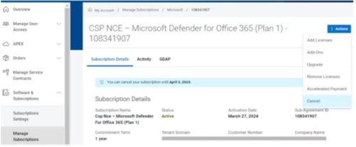Выберите подписку для отмены