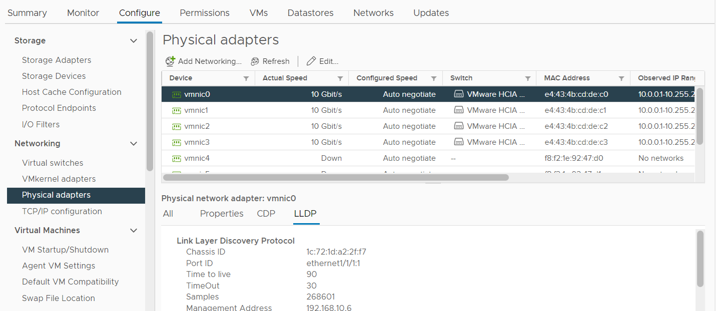 特定のvmnicおよびアップリンクについて検出されたスイッチ情報を確認する方法