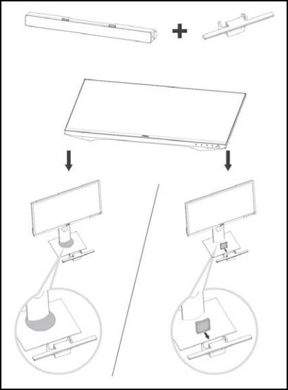 Configuração de acoplamento entre o suporte e a soundbar Dell AC511M