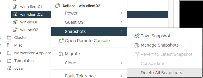 [Delete snapshot]メニュー