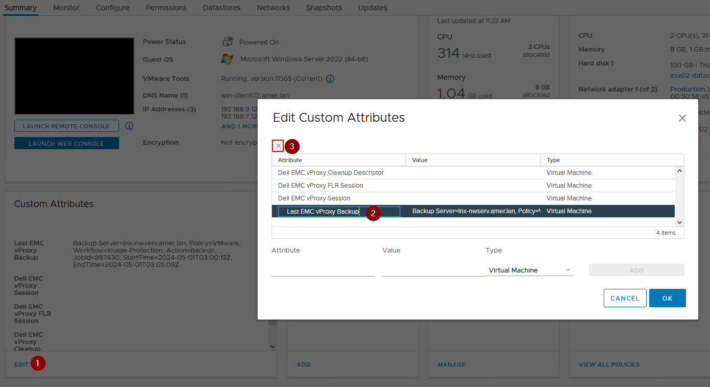 Procedura guidata Edit Custom Attributes