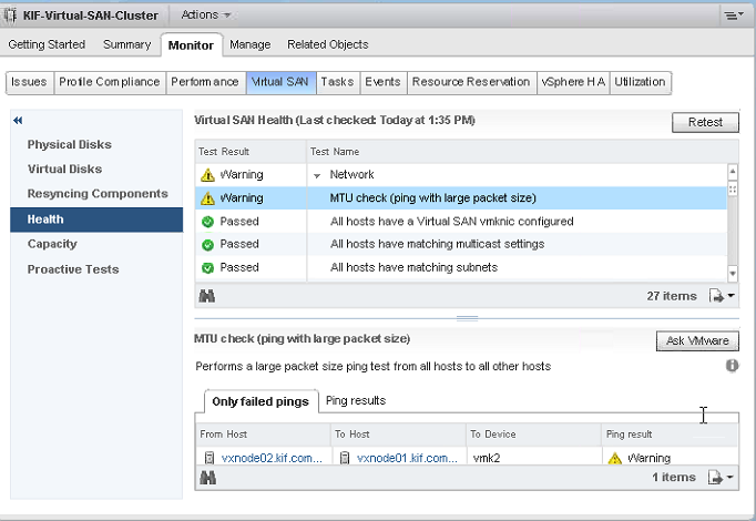 Varning i MRU-kontrollen Pingresultat