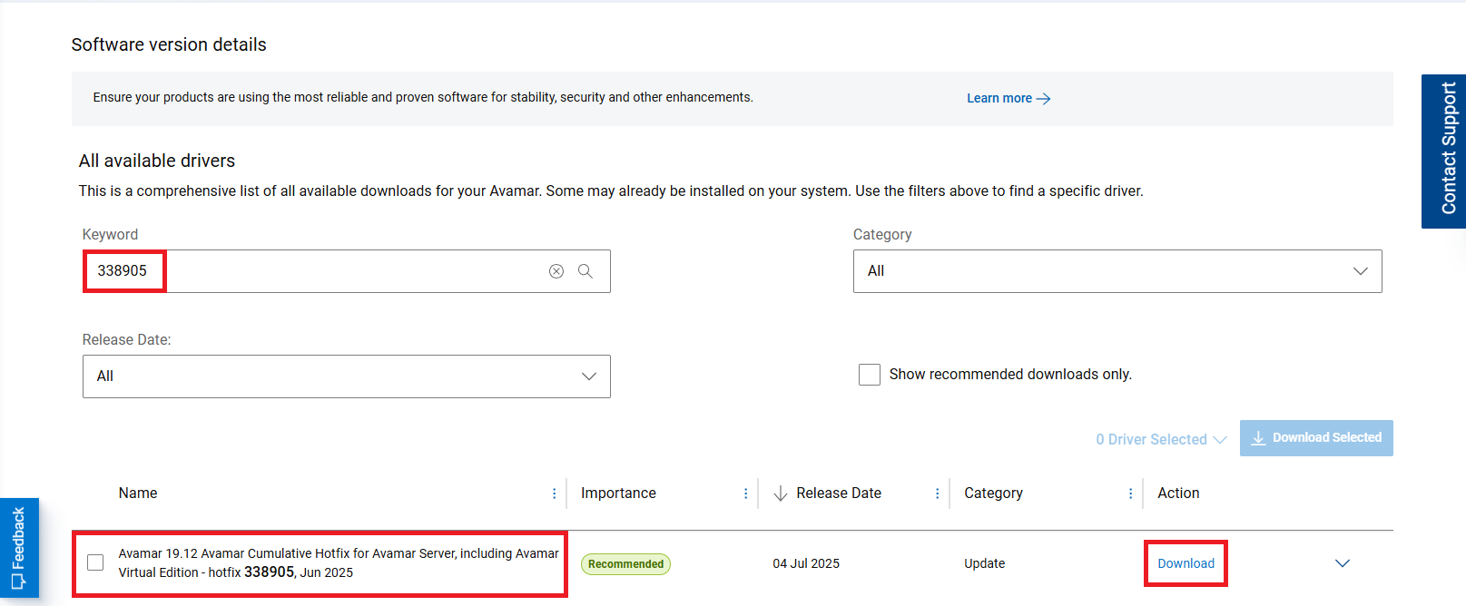 Pesquisar usando o número do hotfix