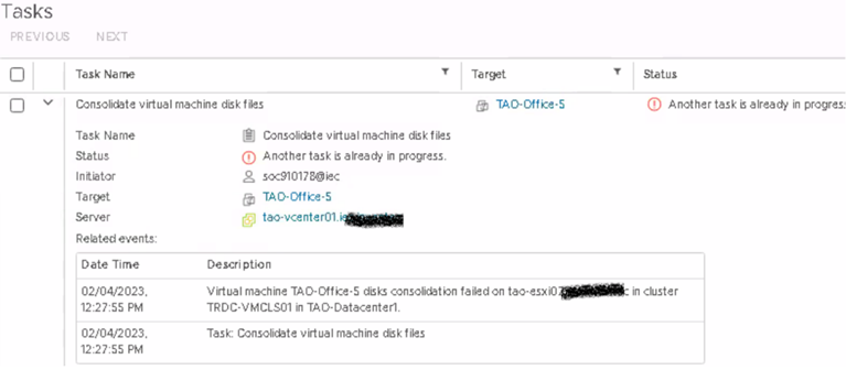 显示错误的任务屏幕截图