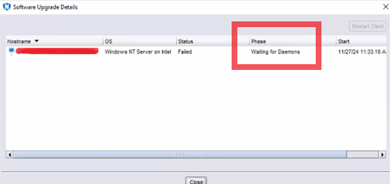 Software Upgrade Detals signale l’état En attente de processus.