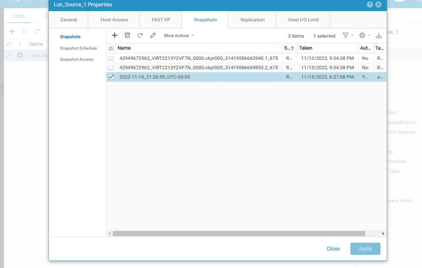 LUNs source properties