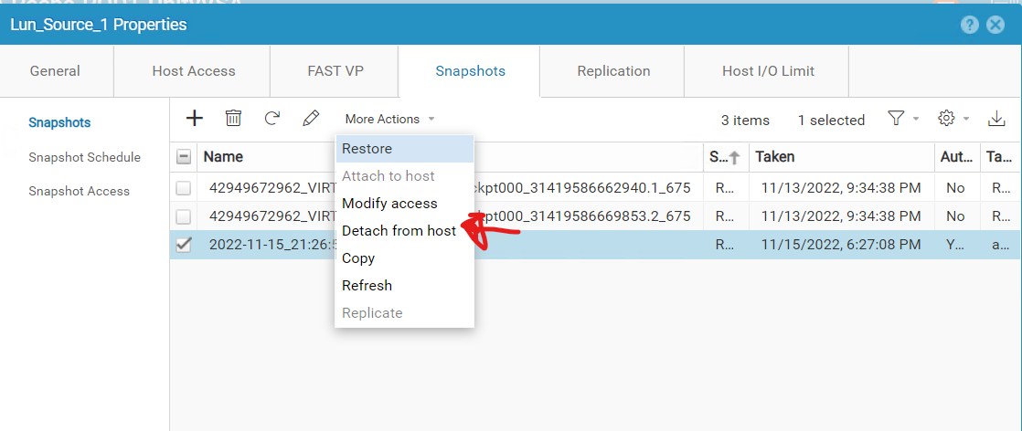 host>More Actions>Detach from host