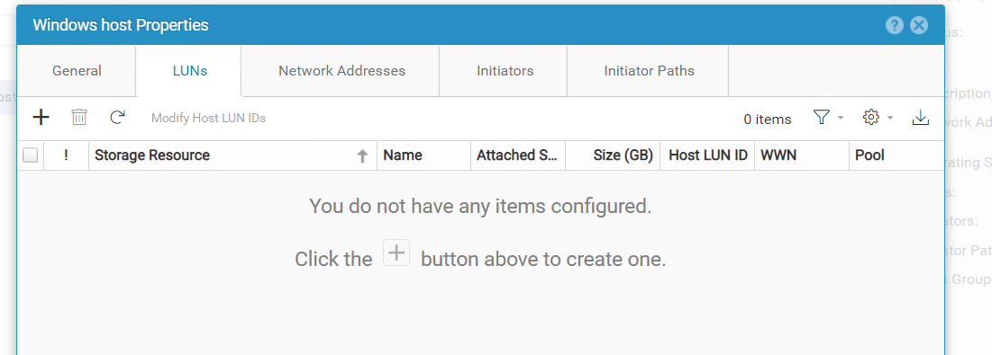 ACCESS>Hosts>host name>LUNs