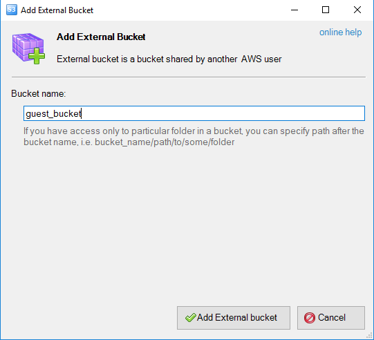 UI showing add external bucket option