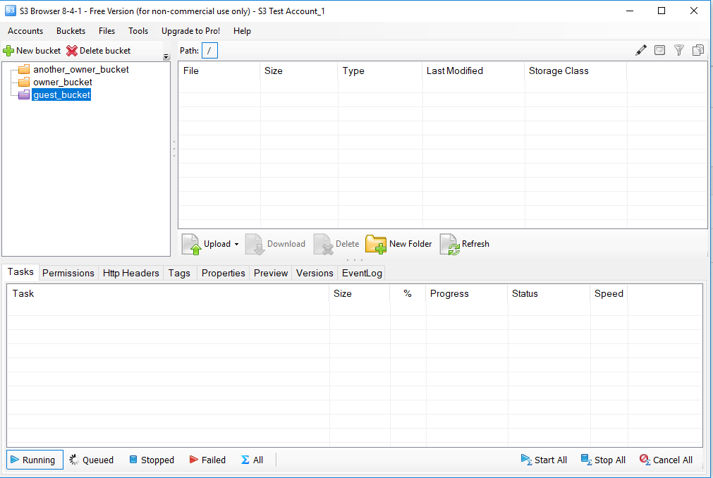 UI showing guest bucket after creation