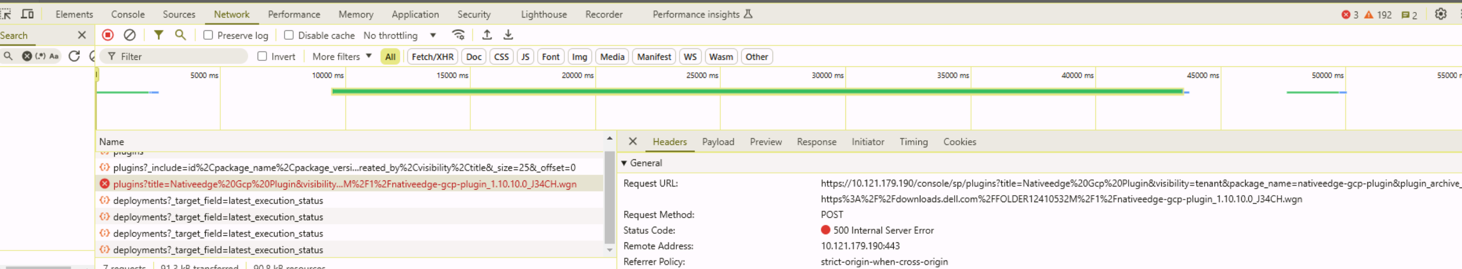 500 error when view from browser developer tool