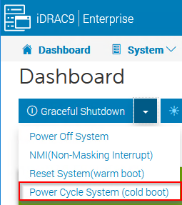 iDRAC9 UI > 電源週期系統 (冷開機) 範例