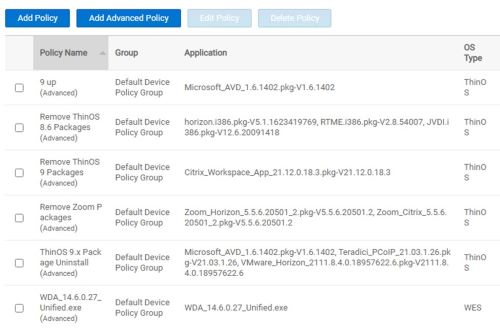 [App Policies]シン クライアントにポリシーが表示されたことを確認