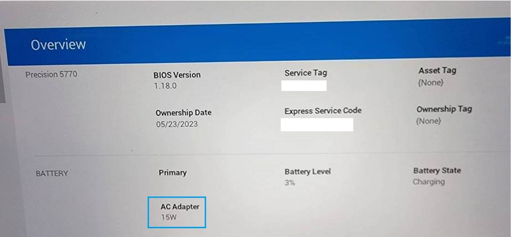 Zasilacz sieciowy pokazuje 15 W