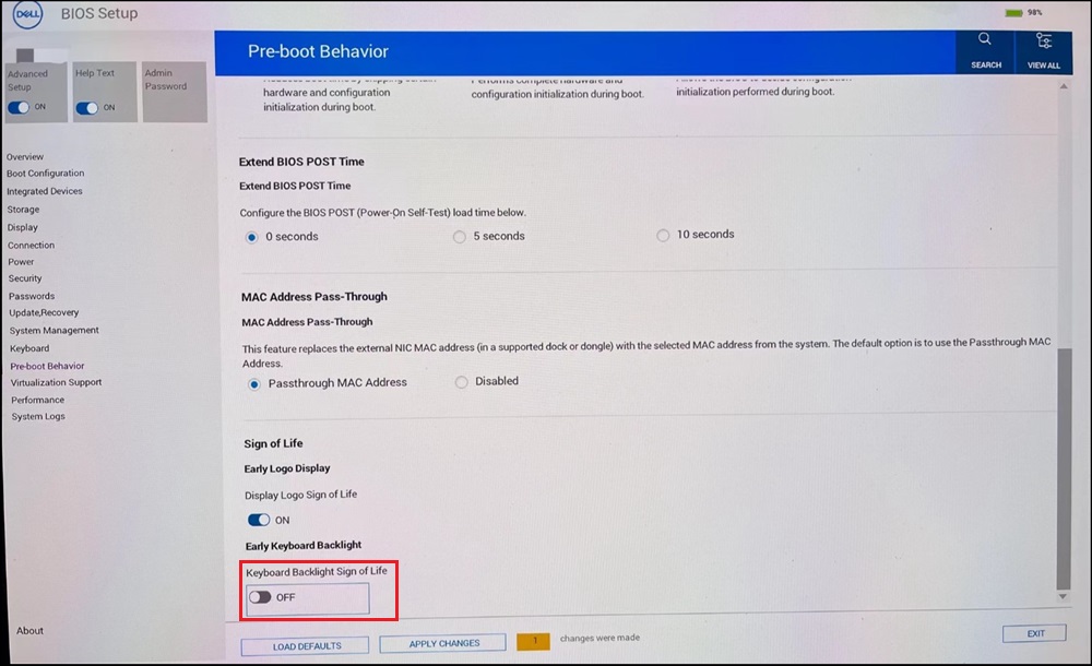 XPS 14 9440 BIOS Menüsü