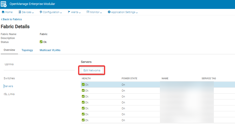 Editar redes en la sección Configuración de SmartFabric