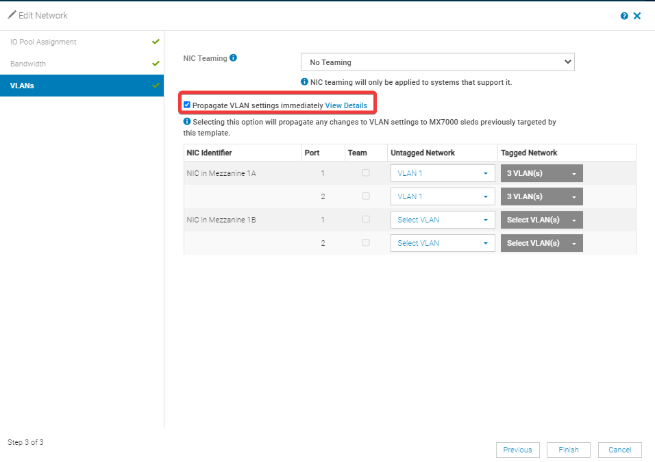 Casilla de verificación Propagar la configuración de VLAN inmediatamente