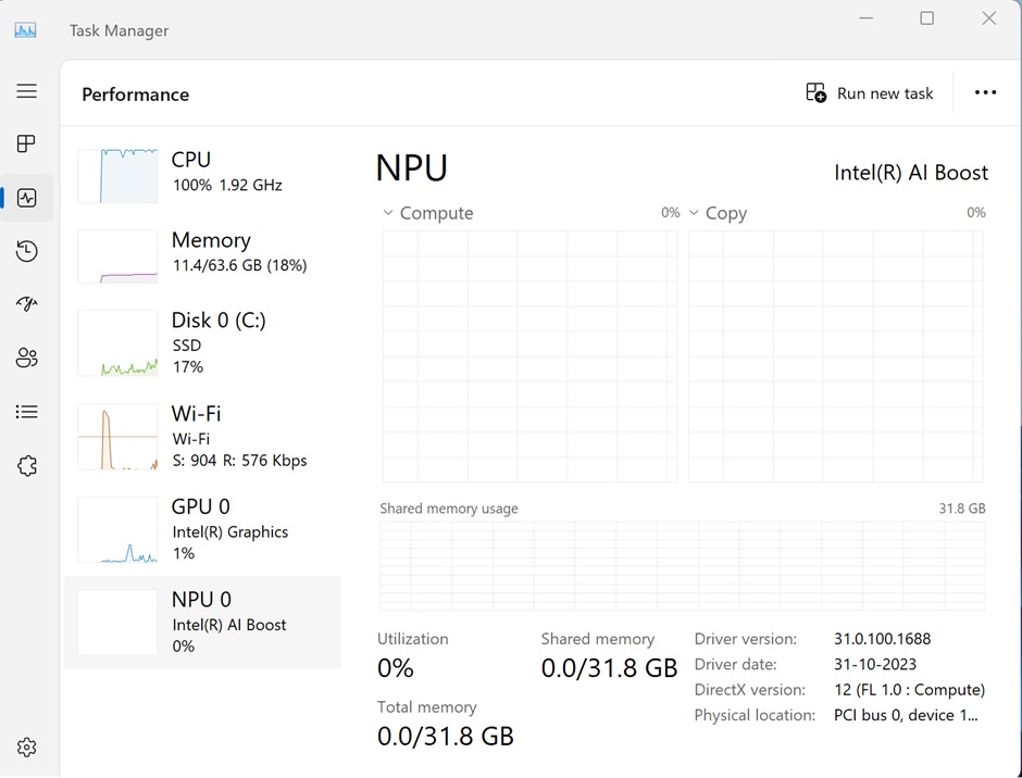 NPU Graph in the Windows Task Manager