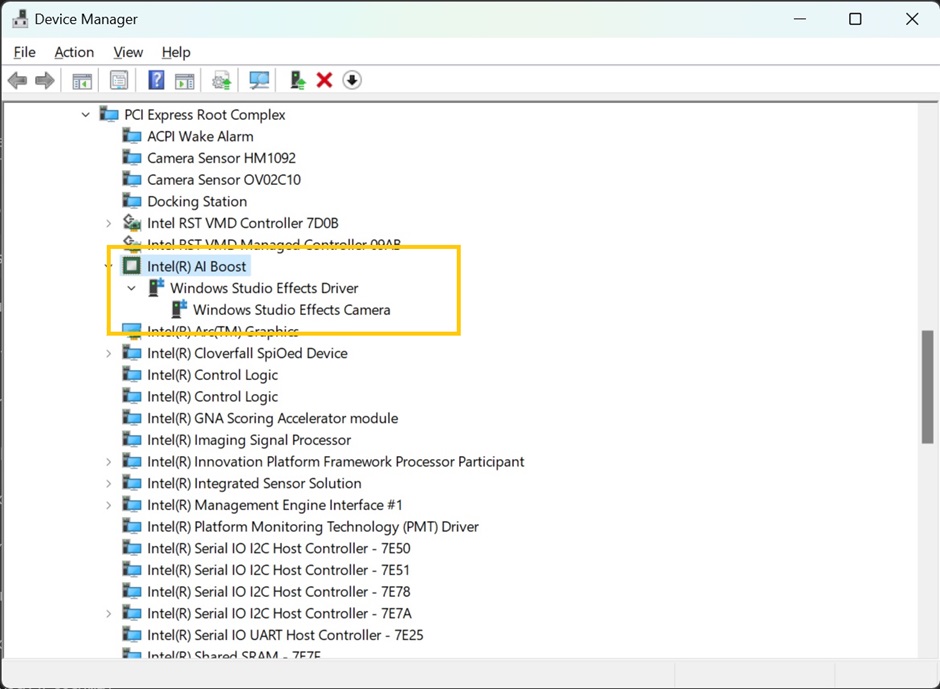 Intel NPU driver in the Windows Device Manager