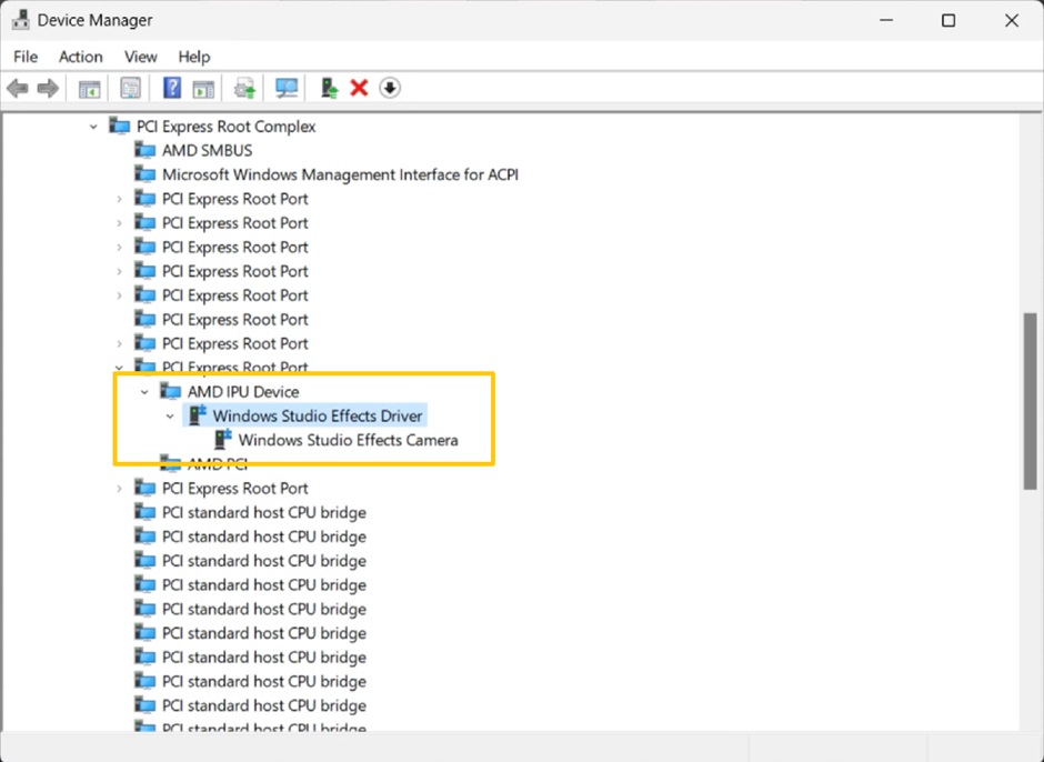 AMD NPU driver in the Windows Device Manager