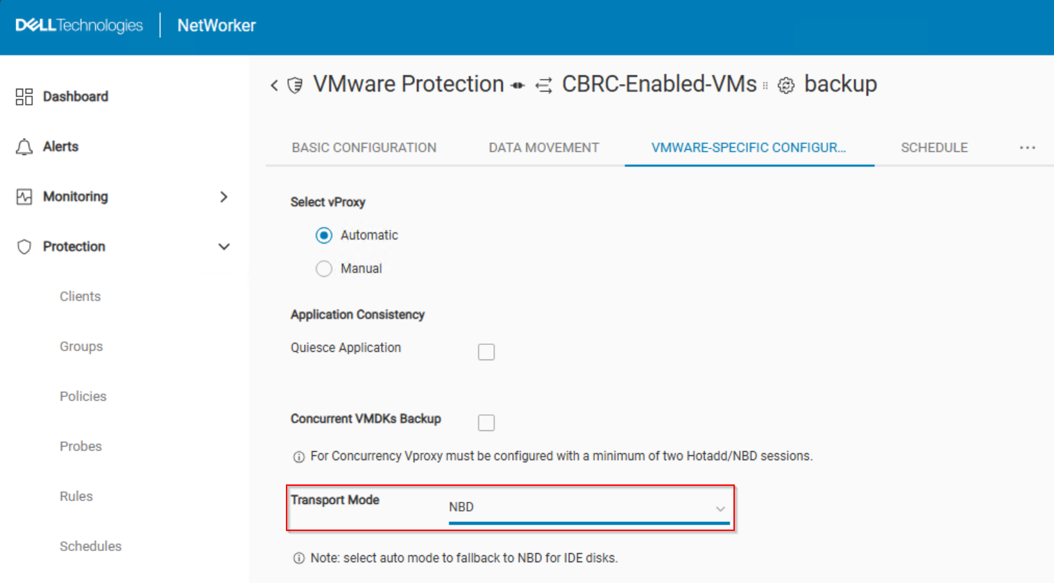 Tryb transportu akcji tworzenia kopii zapasowej