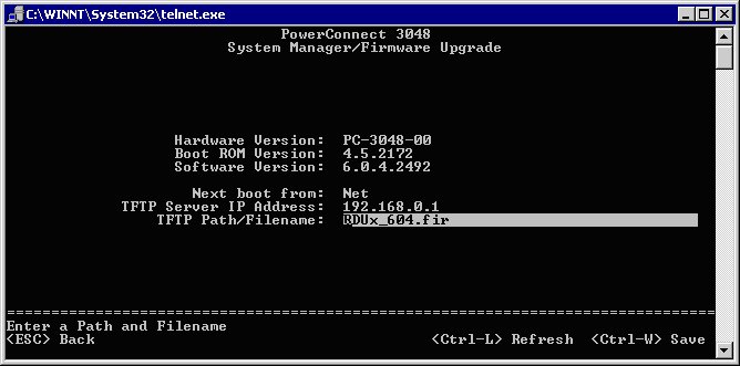 Nombre de archivo/ruta TFTP