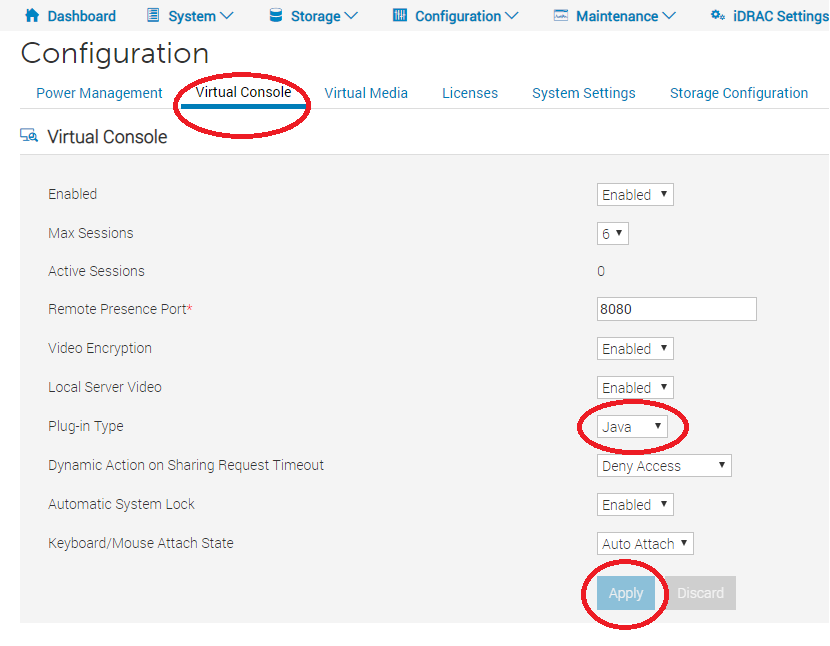 Accedere al server iDRAC e verificare che Java sia abilitato per la console iDRAC.