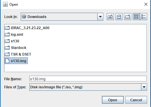 Poté se připojte k virtuálnímu médiu řadiče iDRAC, vyberte možnost Map Floppy nebo Removable Disk a vyberte vytvořený soubor bitové kopie.